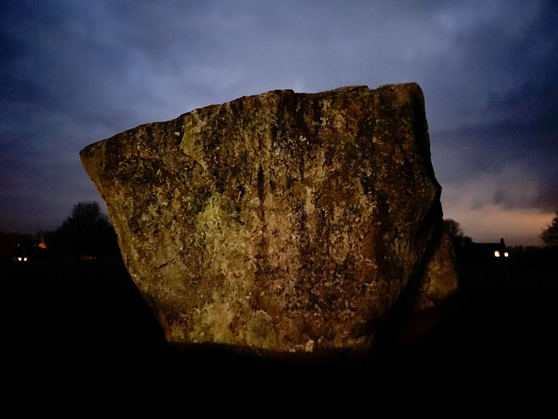 Avebury megalith by headlight